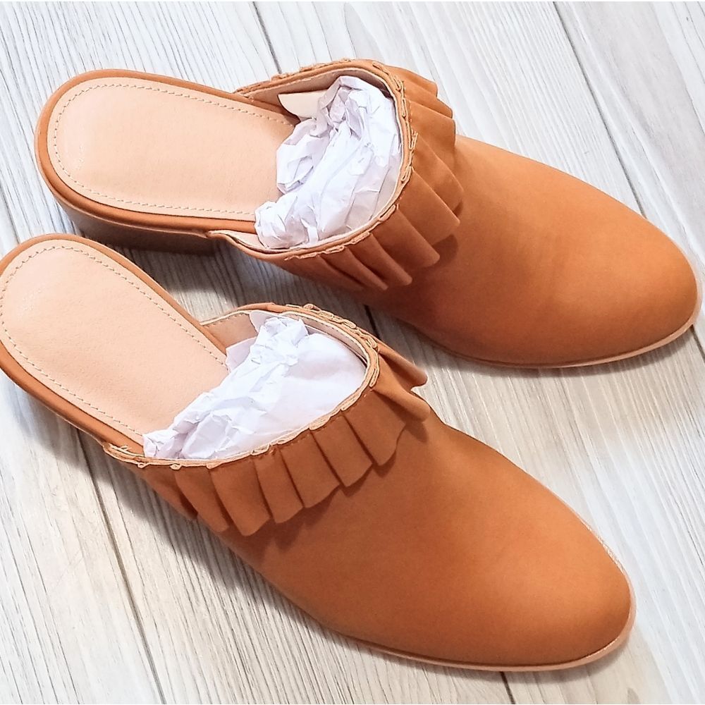 (S-4454) Womens Ruffle Mules Backless Boots Chunky Block Heel Sz 9.5